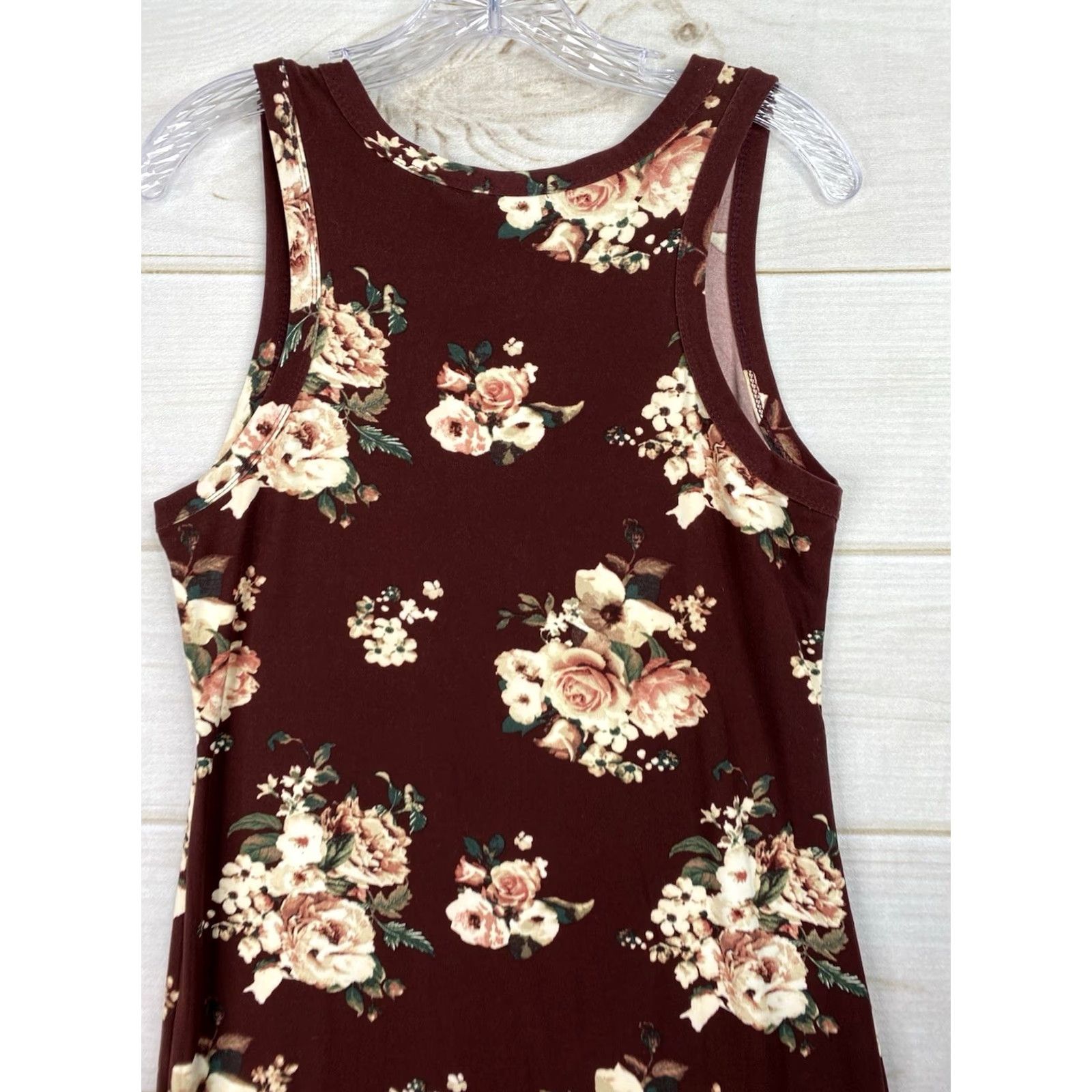 Vintage Rue 21 Shift Tank Dress L Burgundy Floral Sleeveless Knit Midi Straps Boho Casual Travel Womens Summer 90s Theme Rose Vintage: No Size L / US 10 / IT 46 - 8 Thumbnail