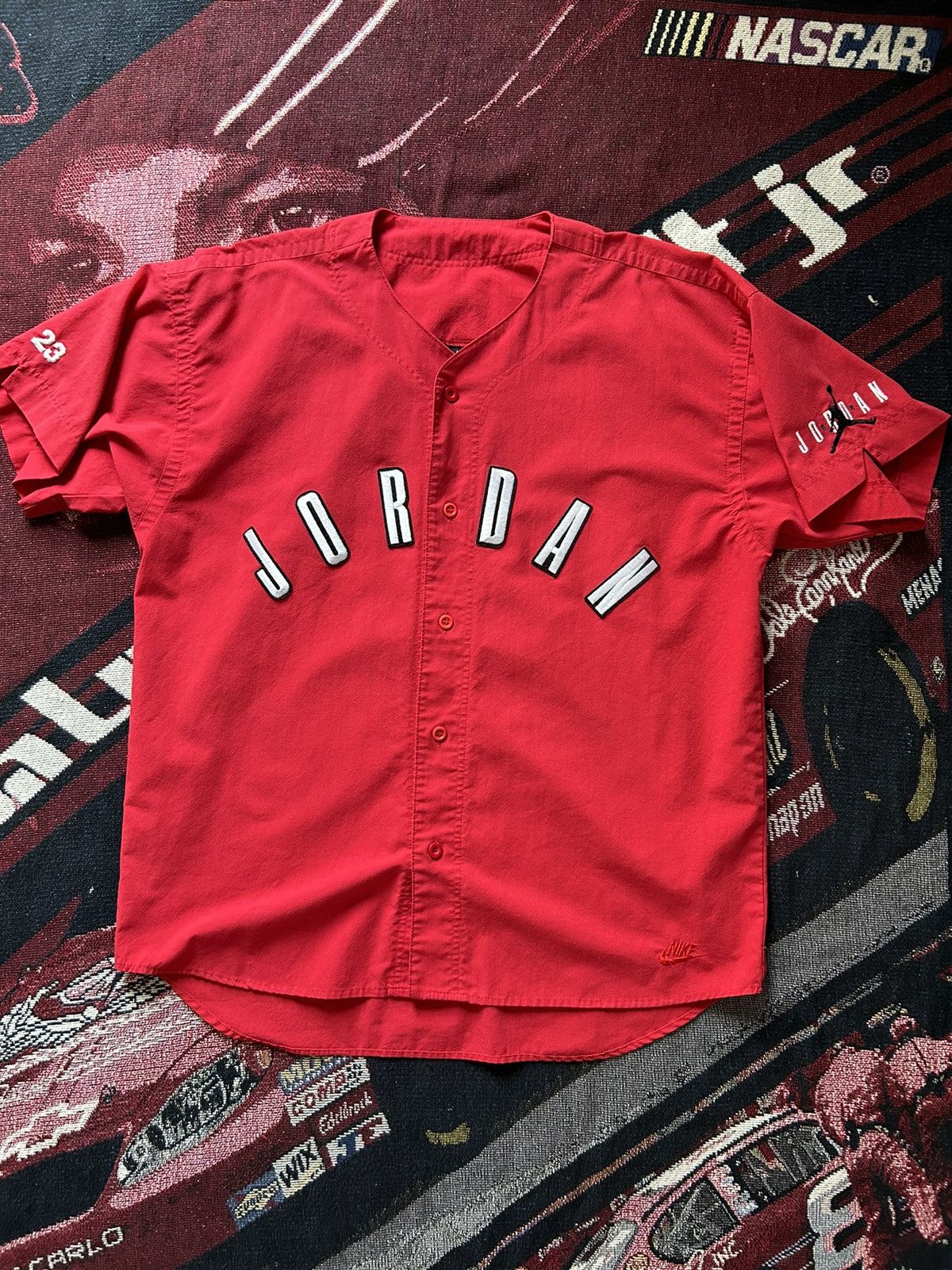 image of Jordan Nike Vintage 90’S Nike Jordan Baseball Button Up Shirt in Red, Men's (Size XL)