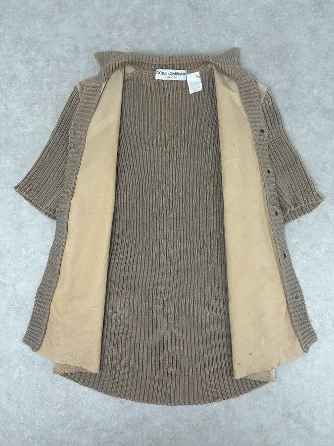 Dolce & Gabbana 1990s Dolce & Gabbana Beige Suede Ribbed Knit Hybrid Cardigan Shirt Size US M / EU 48-50 / 2 - 7 Thumbnail