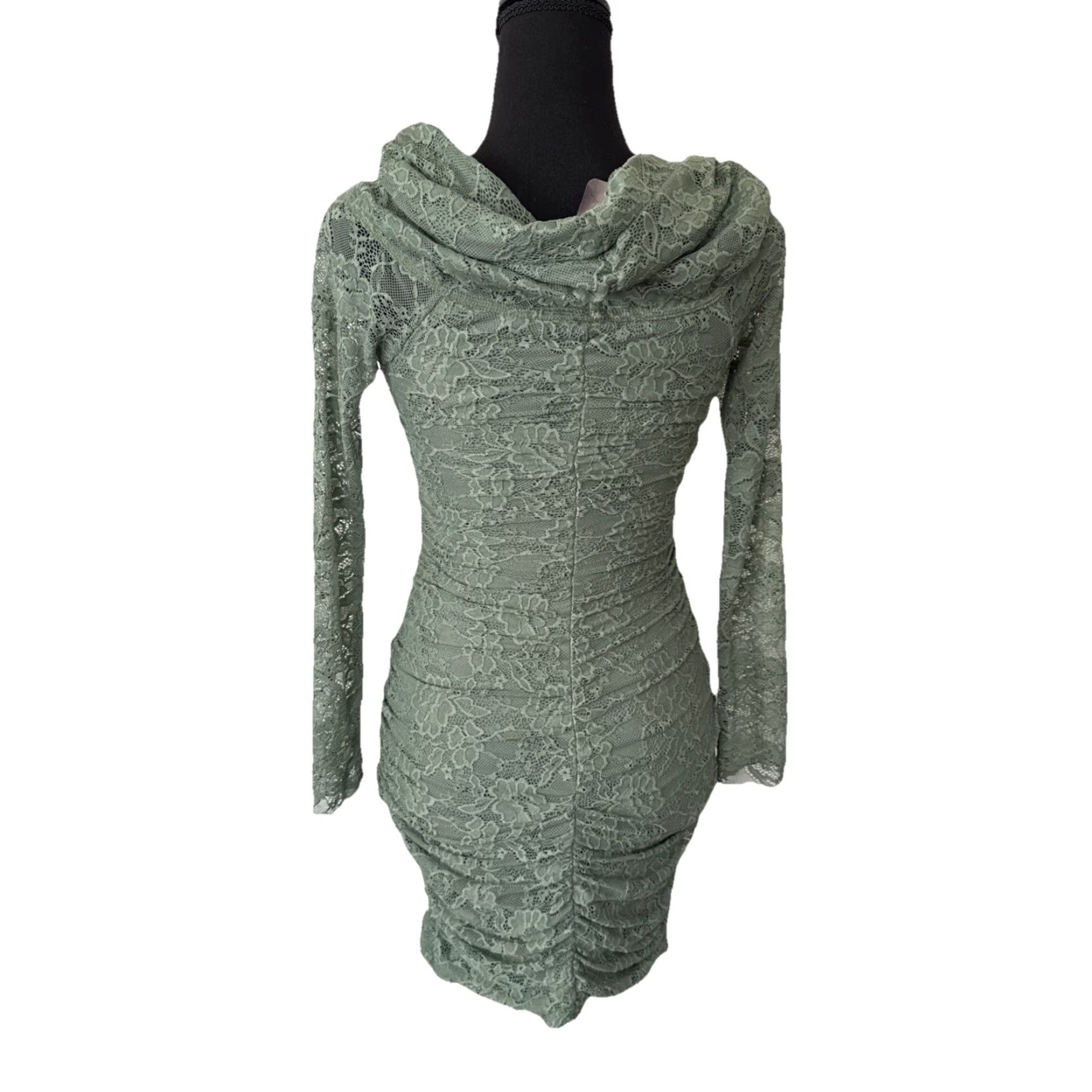 Vintage VINTAGE Lily Rose Women's Dress Bodycon Lace Off the Shoulder Knee Length Long Sleeve Small Green Size S / US 4 / IT 40 - 2 Thumbnail