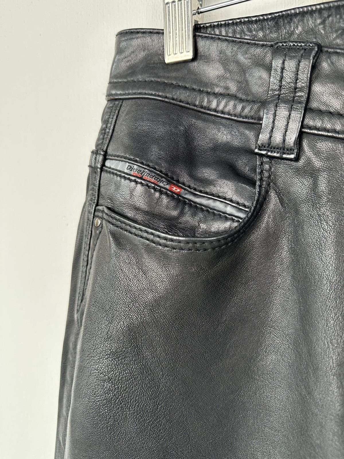 Diesel Y2K DIESEL 100% Leather Black Pants size 29 Vintage Size 29" - 8 Thumbnail
