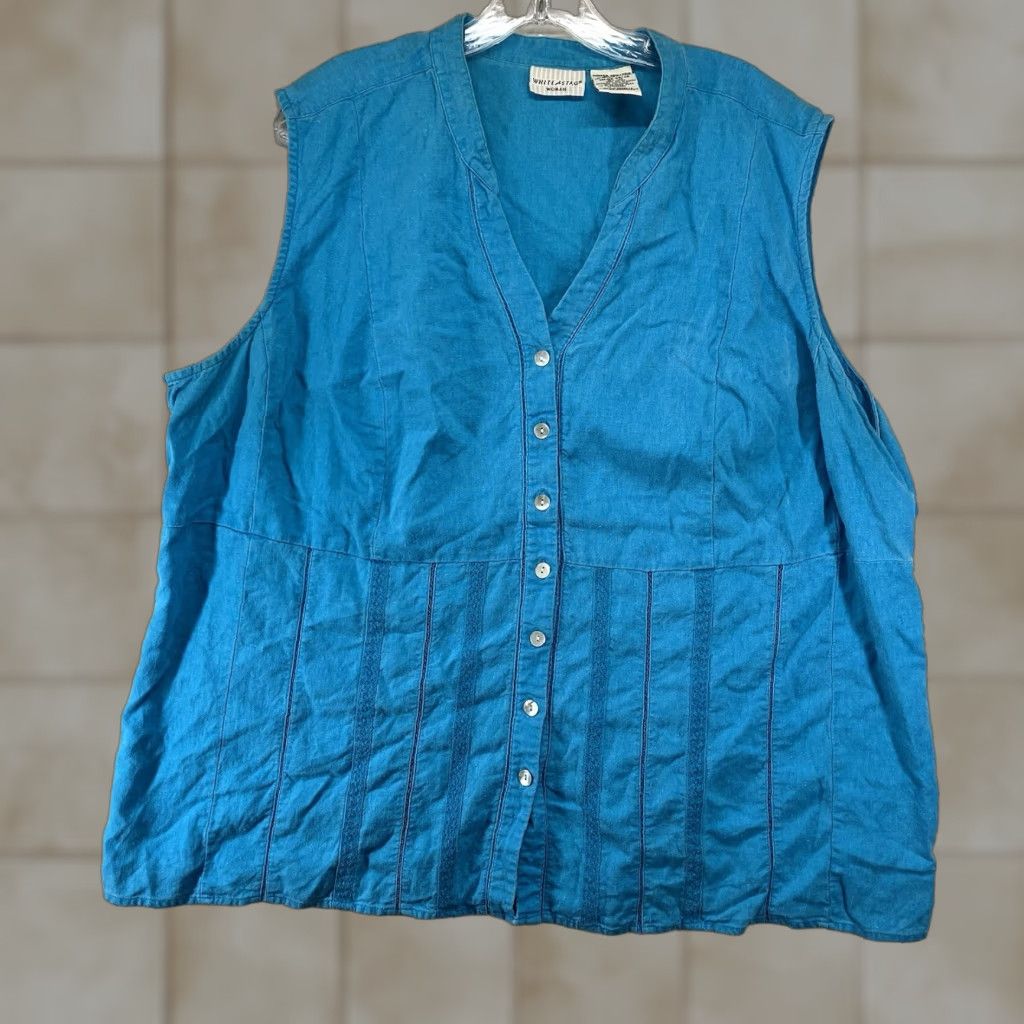 Vintage VINTAGE White Stag Women's Tunic Top Size 26W Sleeveless Linen Blend Blue Boho Casual Summer Size 4XL / US 24-26 - 1 Thumbnail