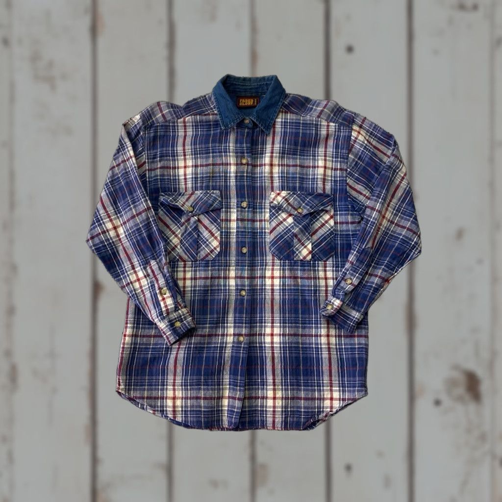 Faded Glory VINTAGE Faded Glory Flannel Shirt Plaid Denim Collar 90s Stained Mens S Blue"} Size US S / EU 44-46 / 1 - 1 Thumbnail