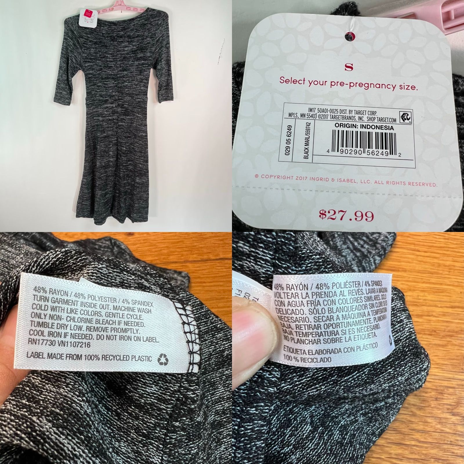 Vintage Isabel Maternity Women's Sheath Wrap Dress Gray Size S NWT Maternity Stretch 3/4 Sleeve V-Neck Tie Casual Size S / US 4 / IT 40 - 8 Thumbnail