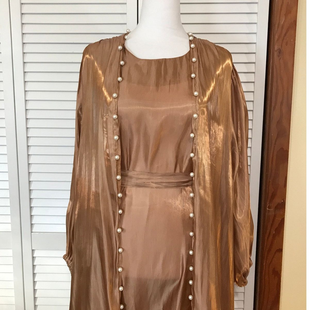 Other Elegant Bronze Metallic Beaded Cardigan Dress A-line Set L Size L / US 10 / IT 46 - 5 Thumbnail