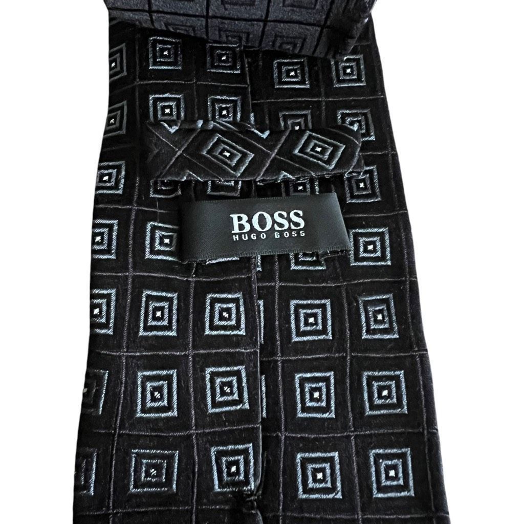 Hugo Boss Hugo Boss Men's Silk Tie Black Gray Geometric Square Pattern Size ONE SIZE - 2 Thumbnail
