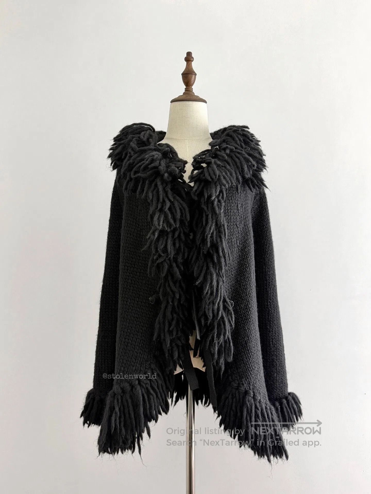 Y's black woolen knitted cardigan with fringe. Size S / US 4 / IT 40 - 1 Thumbnail