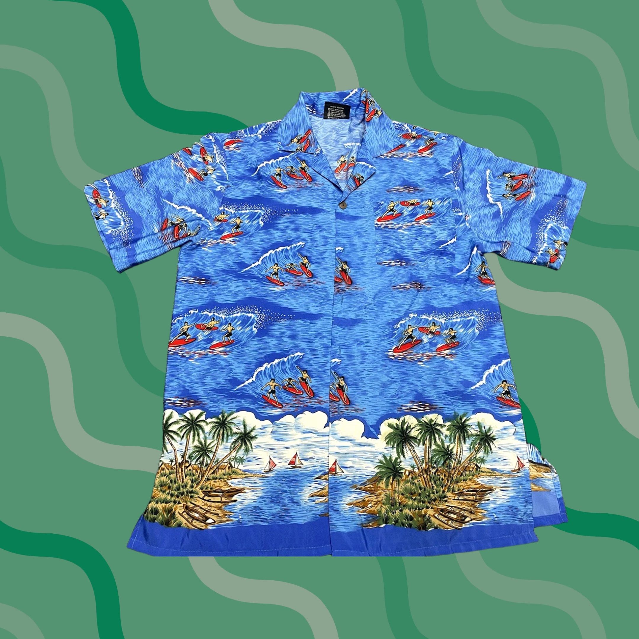 ALOHAS VINTAGE Uluwatu Hawaiian Shirt Mens L Surfboard Beach Tiki Aloha Rayon Blue Shirt Size US L / EU 52-54 / 3 - 1 Thumbnail