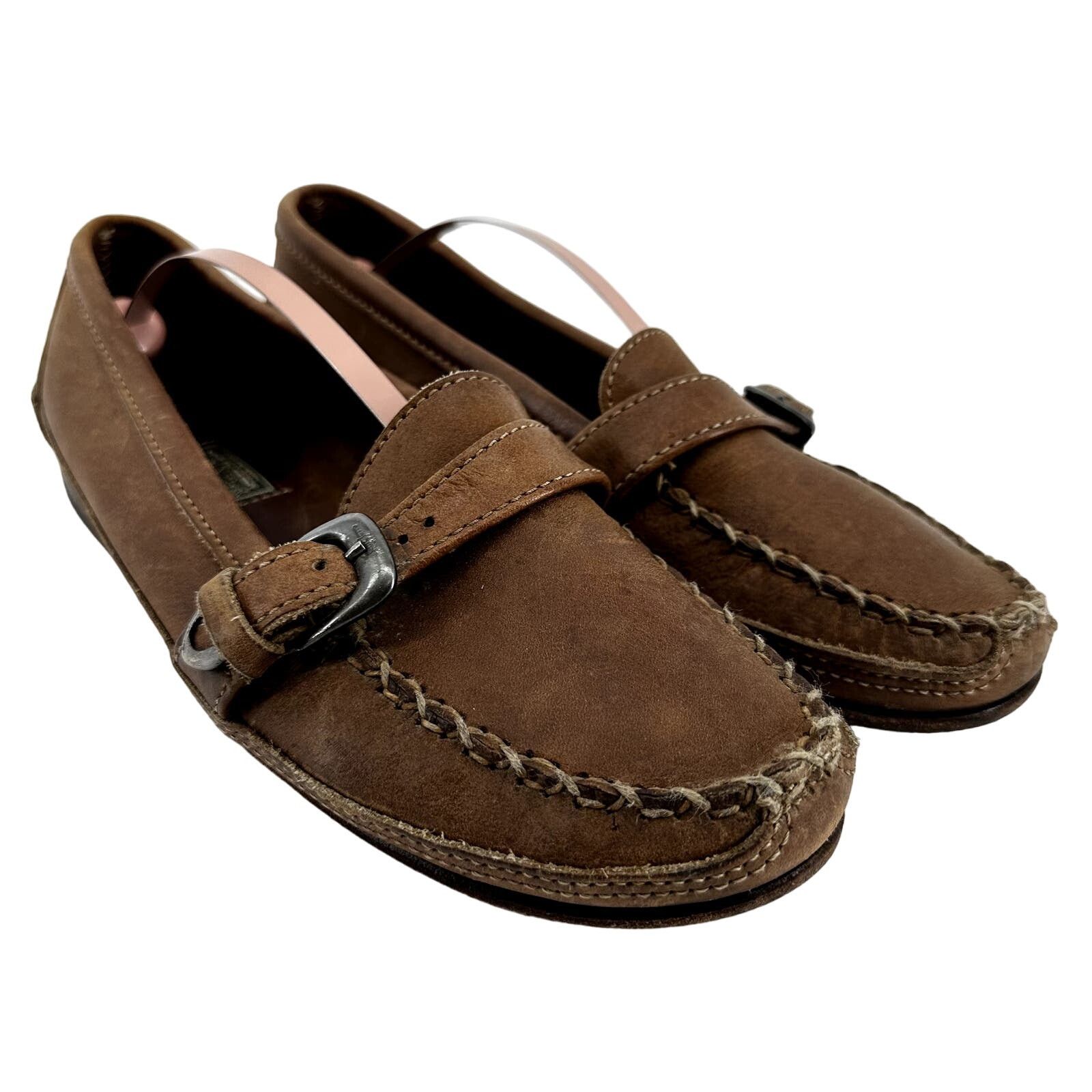 Ralph Lauren Made in Italy Suede Buckle Loafers Dark Brown / Green Trim 10 D Ralph Lauren Loafer Leather Upper Casual Shoes for Men for  main image 4