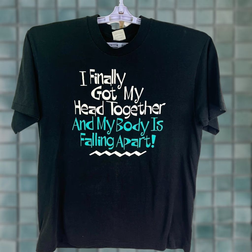 Vintage VINTAGE Stedman Head Together -Falling Apart Funny T Shirt L Black 1980s Stitch Graphic Print Crew Neck Short Sleeve Cotton Blend Polyester Mens Size US L / EU 52-54 / 3 - 1 Thumbnail