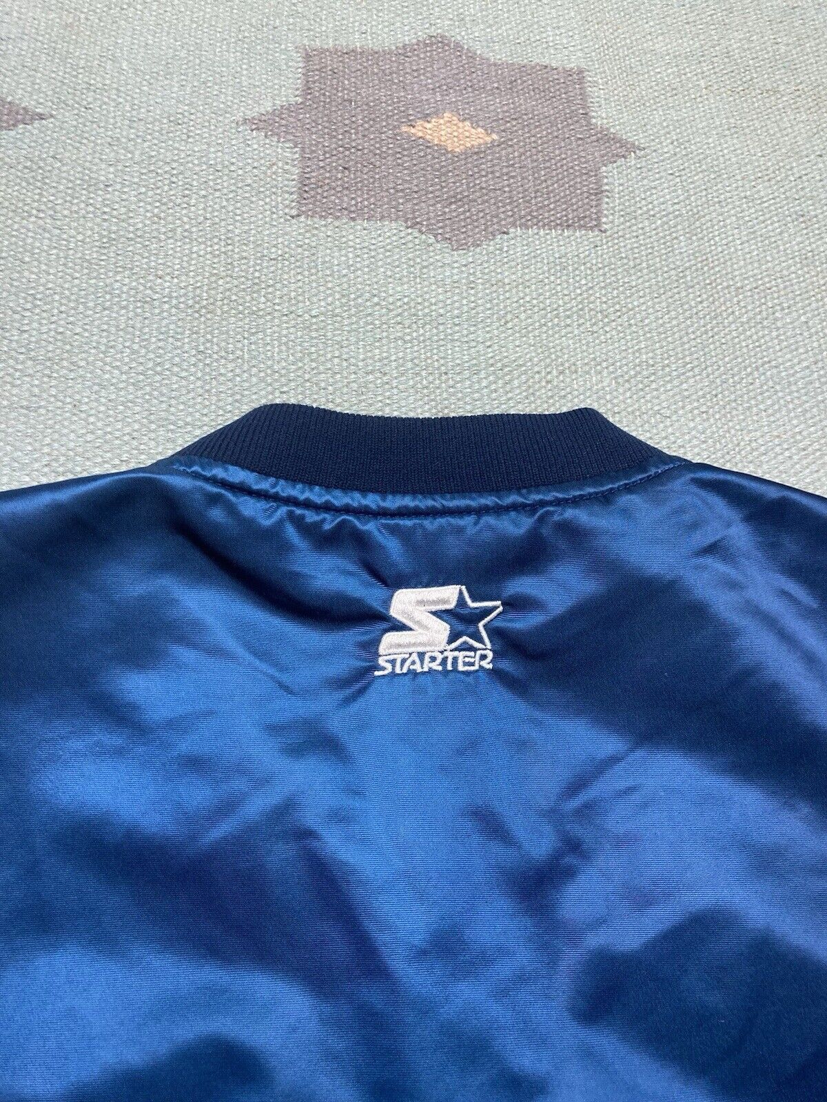 Starter × Vintage VTG starter satin jacket v neck blank navy blue baseball XL Size US XL / EU 56 / 4 - 9 Thumbnail