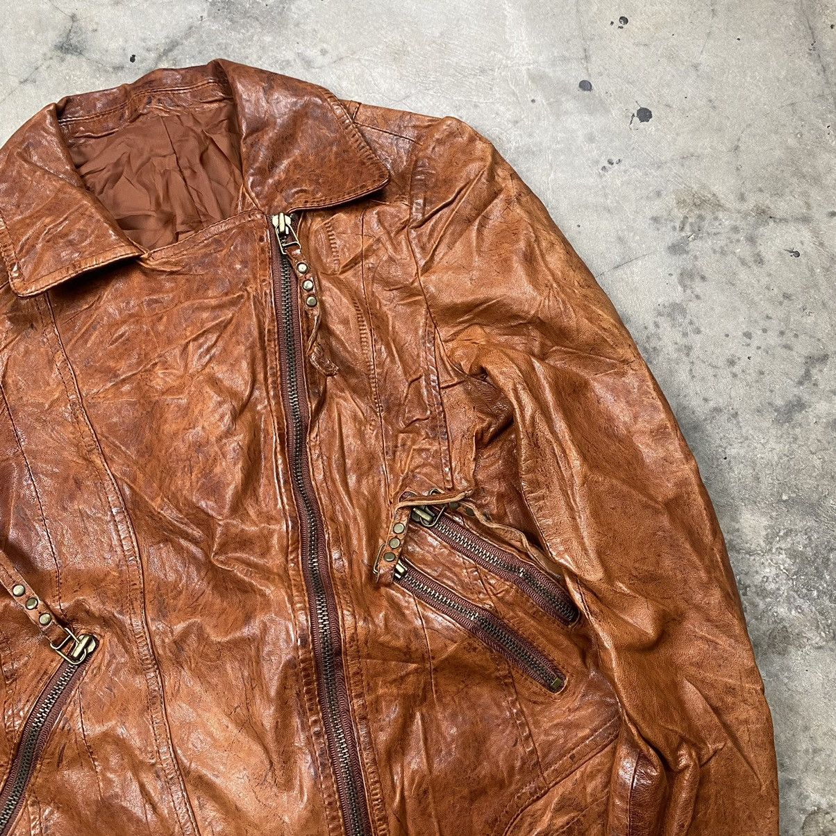 Japanese Brand × Vintage Vintage Brown Leather Biker Rocker Jacket Size XS / US 0-2 / IT 36-38 - 3 Thumbnail