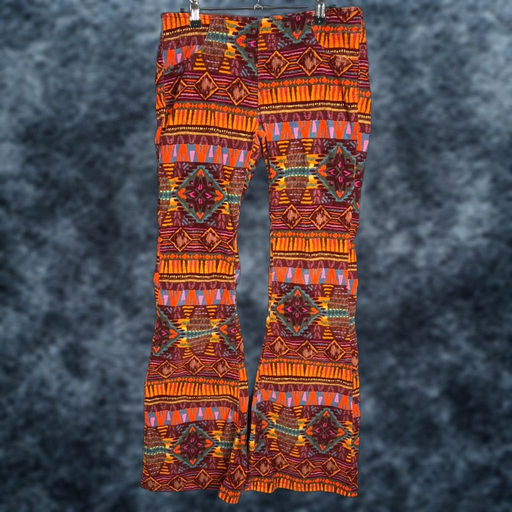 We The Free Womens Flare Pants Casual Tribal Pattern Size 27 Orange Cotton Blend