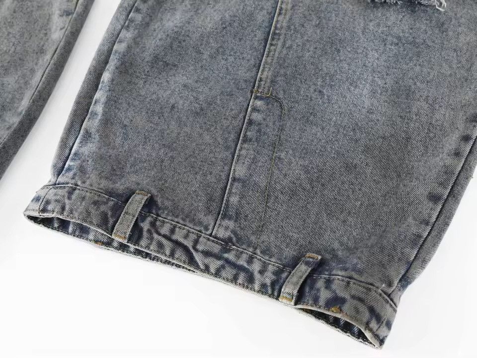 Jean Washed Distressed Ripped Elastic Waist Wide Leg Jeans Pants Size US 26 / EU 42 - 9 Thumbnail