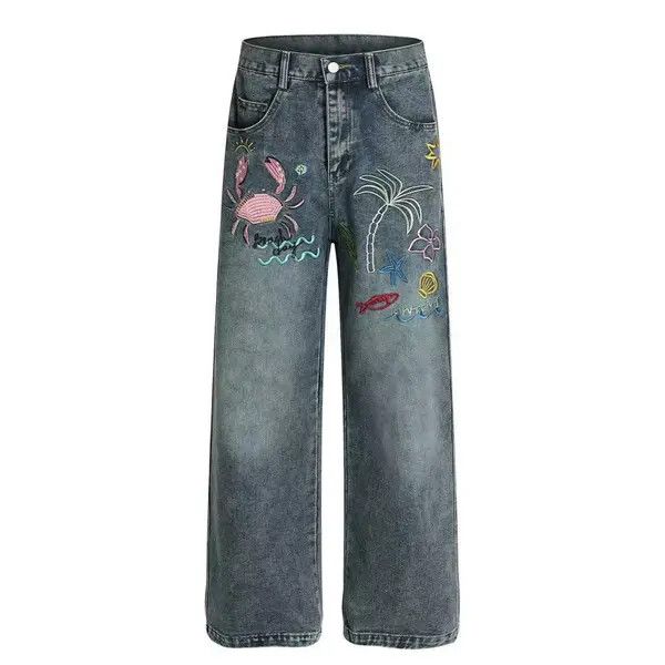 Jean Itou Loose wide-leg punk distressed embroidered washed jeans Size US 32 / EU 48 - 1 Thumbnail
