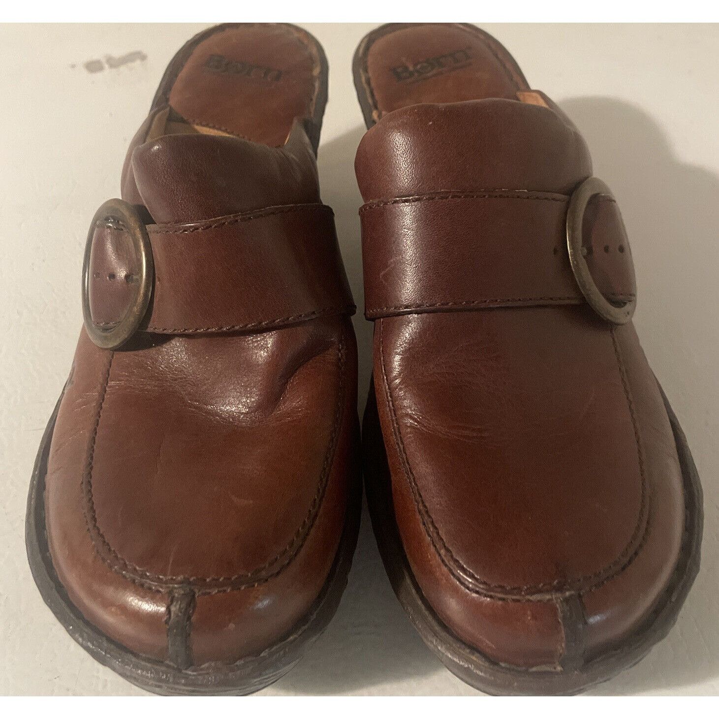 Born BORN WOMENS BROWN LEATHER SLIP-ON CLOGS SHOES SIZE 10 Size US 10 / IT 40 - 2 Thumbnail