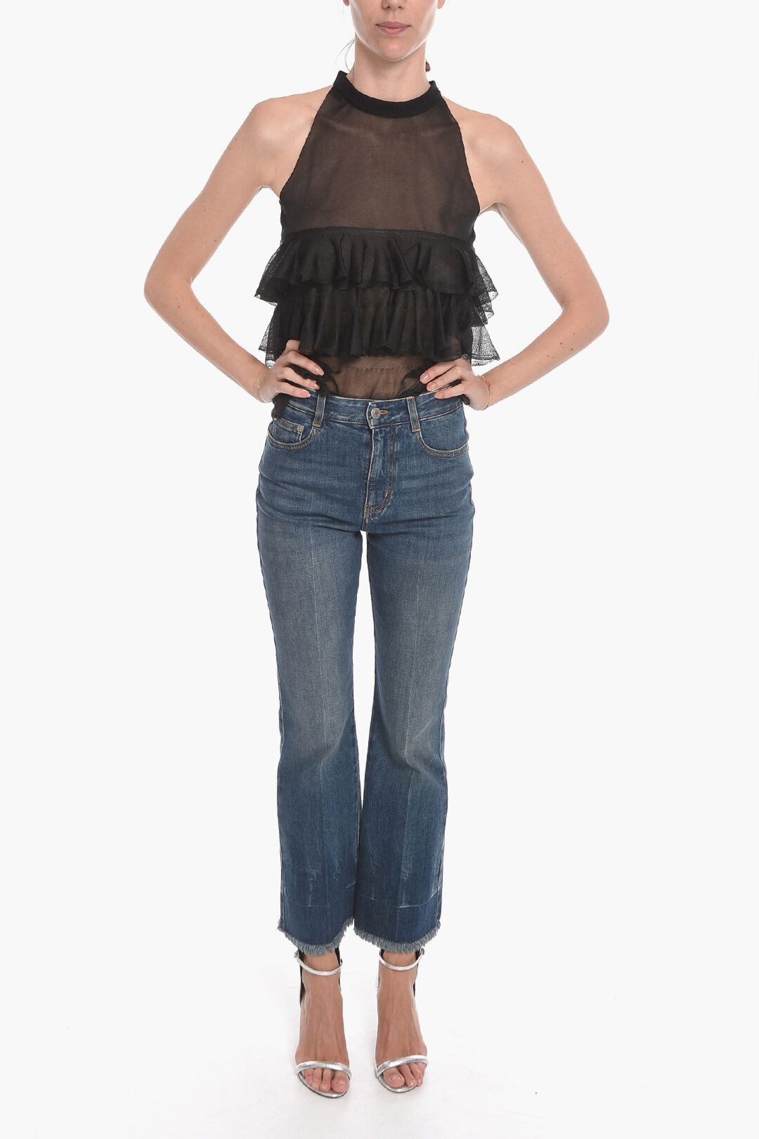 Stella McCartney og1mm0824 Fringed Flared Denims With Logo Patch in Blue Size 30" / US 8 / IT 44 - 4 Thumbnail