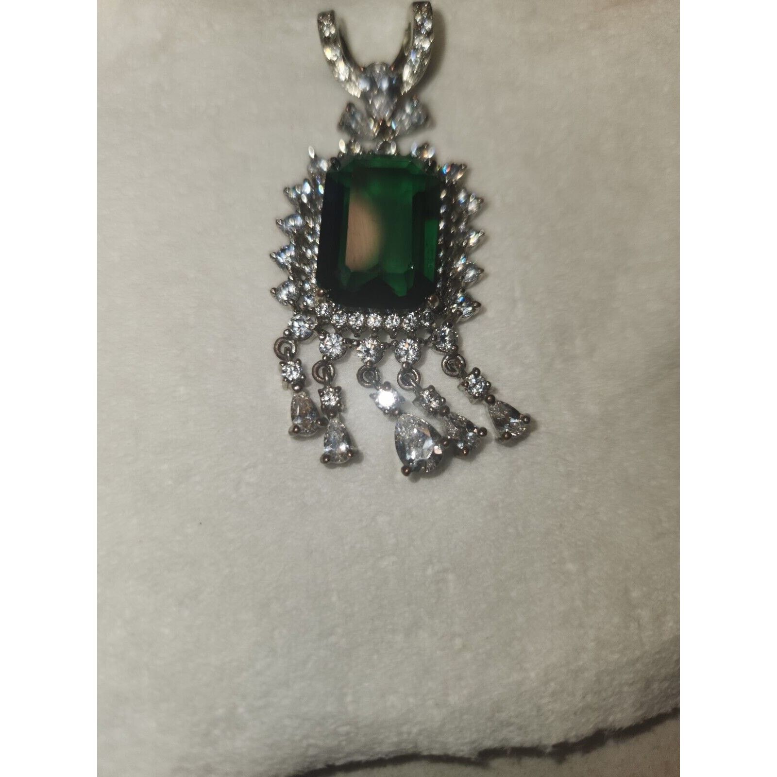 Other vintage fabulous silver tone green & clear stones very large Size ONE SIZE - 2 Thumbnail