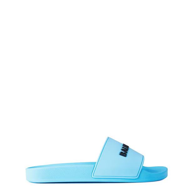 image of Balenciaga O1G2R1Mq0324 Logo Sliders In Sky Blue, Men's (Size 10)