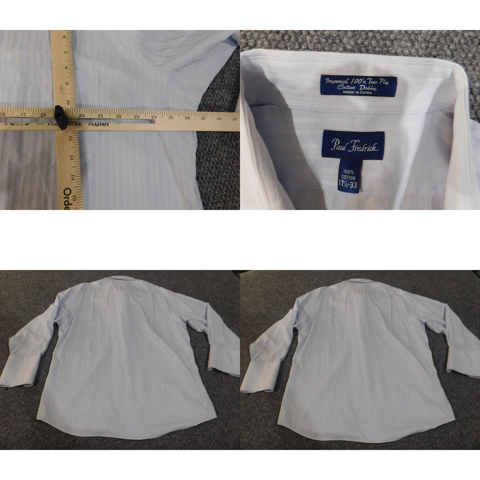 Vintage Paul Fredrick Dress Shirt Mens 17.5 Blue Pinpoint Button Up Collar Down Barrel Cuff Non-Iron Breathable Easy Care Fabric Knit Size 48R - 8 Thumbnail