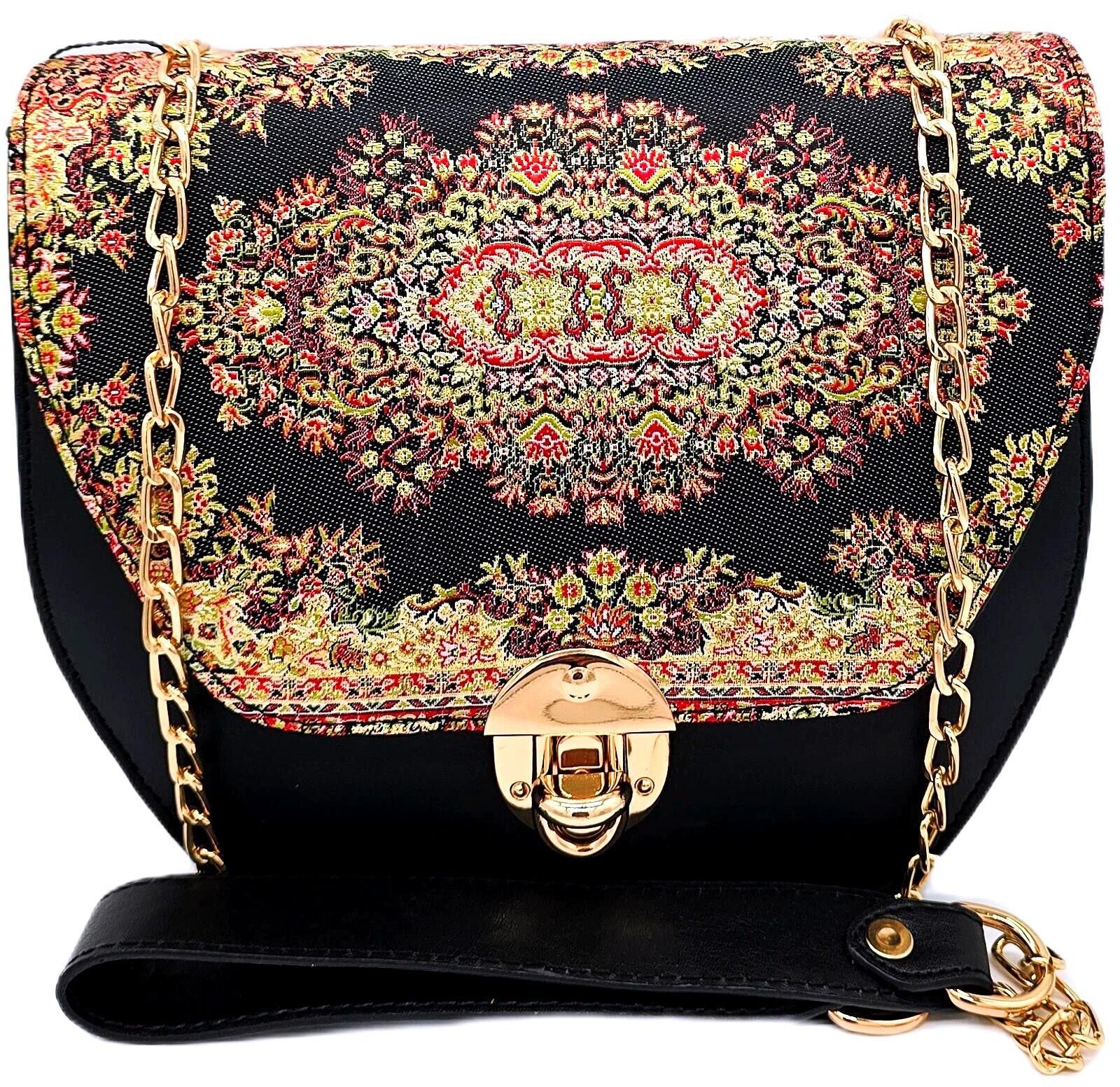 The Unbranded Brand Elegant Black and Multicolor Patterned Shoulder Bag Size ONE SIZE - 1 Thumbnail
