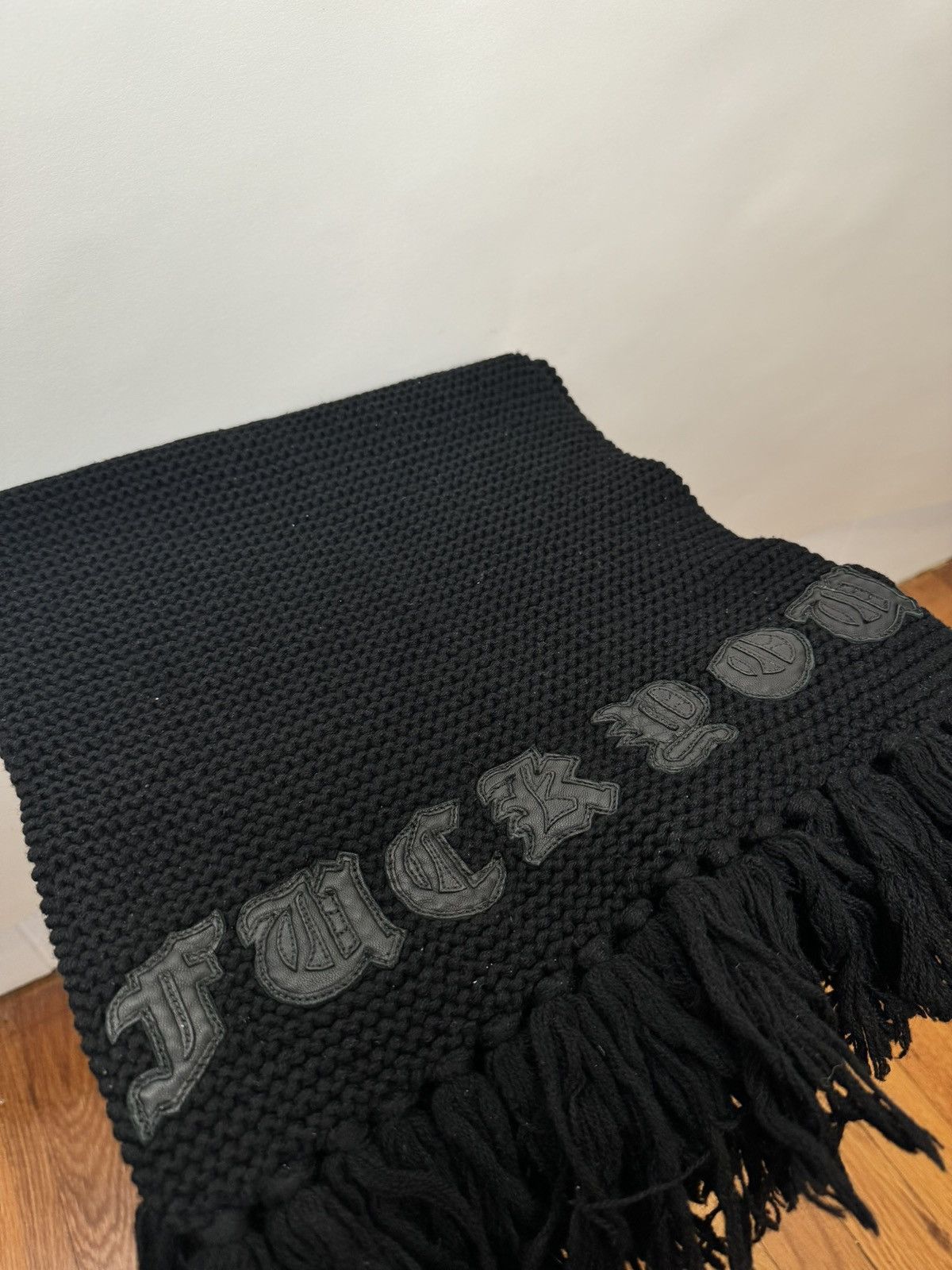Chrome Hearts 🚭INSANE OG CHROME GRAIL🚭”FUCK YOU” KNIT LEATHER/WOOL SCARF Size ONE SIZE - 5 Thumbnail