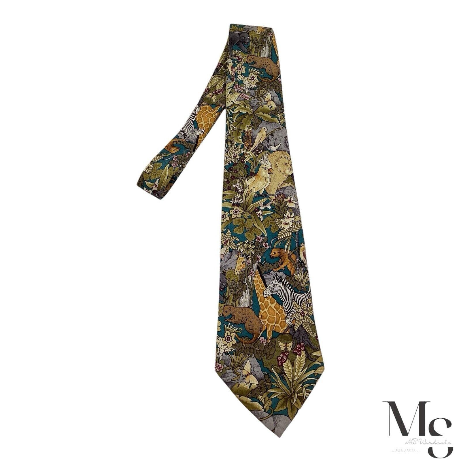 GianMarco Venturi GIAN MARCO VENTURI Green Animal Print Silk Tie Made In Italy Size ONE SIZE - 6 Thumbnail