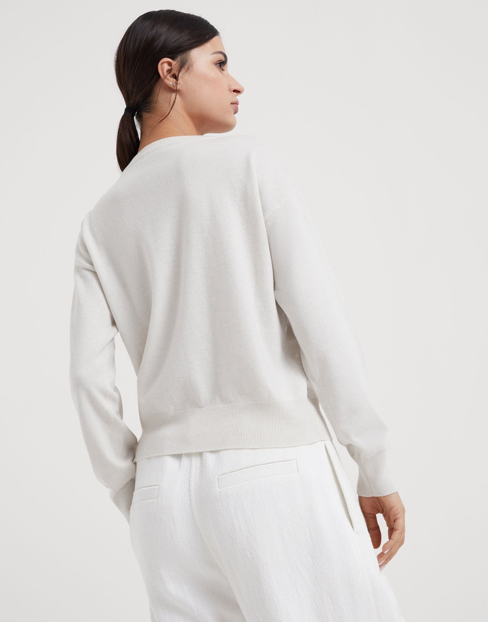 Brunello Cucinelli o1w1db10825 Cashmere Sweater in Open White Size L / US 10 / IT 46 - 2 Thumbnail