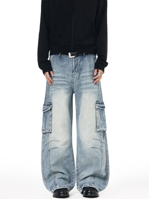 Japanese Brand Washed distressed baggy multi-pocket cargo scimitar jeans Size US 32 / EU 48 - 2 Thumbnail