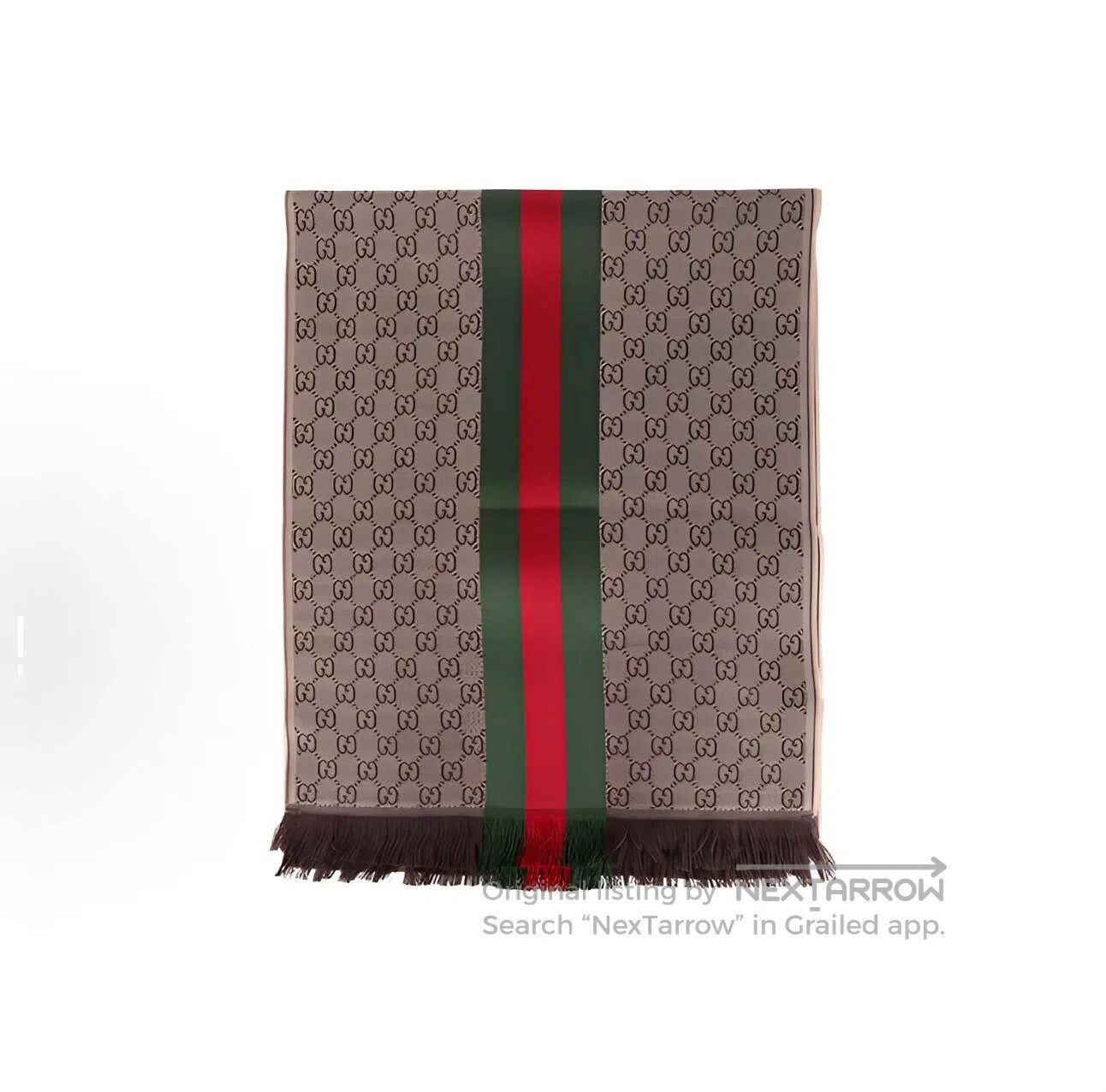 Gucci Guicci Red and Green Striped Monogram Printed Scarf| Size ONE SIZE - 1 Thumbnail