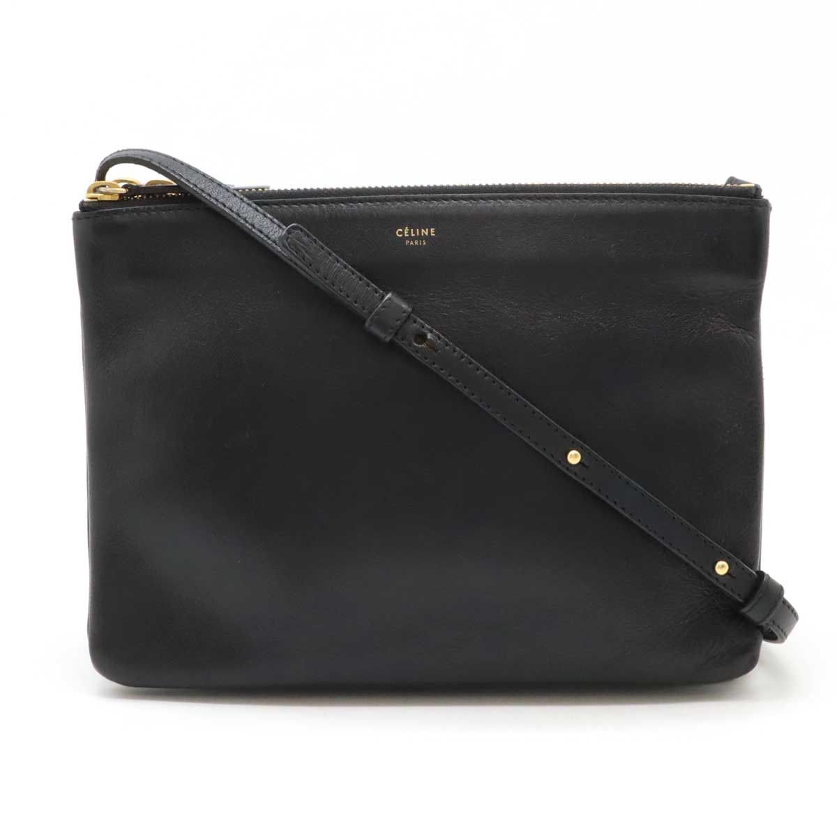 Celine Celine Lambskin Trio 2Way Shoulder Bag 171453 Leather Crossbody Bag 171453 in Black, Women's