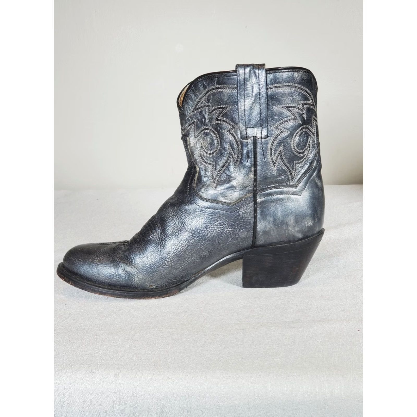 Dan Post Dan Post Short Ankle Boots 237 Metallic Pewter Leather Round Toe Women's US 7.5 Leather Cowgirl Western Bootie Size 30" / US 8 / IT 44 - 3 Thumbnail