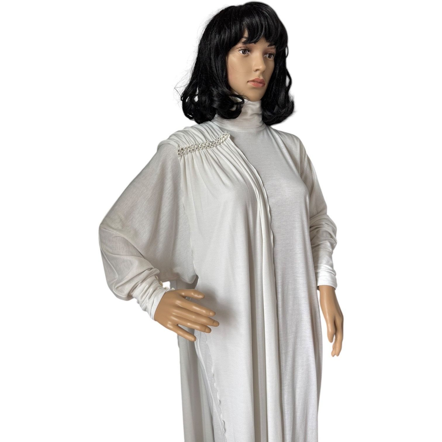 Vintage NWT Marcy & Co 1970s–80s White Rhinestone Caftan Gown sash M Size M / US 6-8 / IT 42-44 - 7 Thumbnail