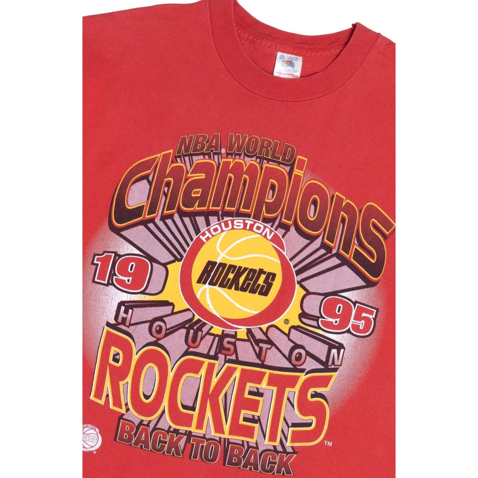 Fruit Of The Loom VINTAGE Nike Shirt Unisex Adults T-Shirt 1995 NBA Champions Houston Rockets Red XS? Size US XL / EU 56 / 4 - 2 Thumbnail