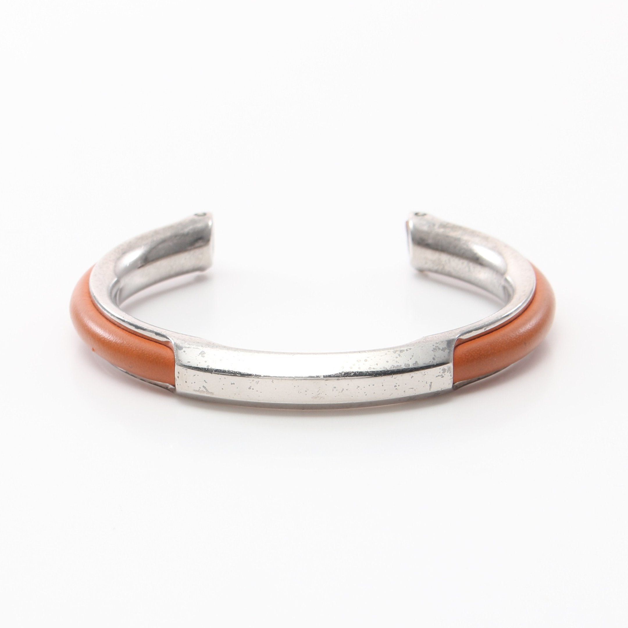 Hermes Hermes Bangle Leather Silver Light Brown Size ONE SIZE - 1 Thumbnail