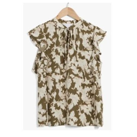 Other Nordstrom Rack Ruffle Sleeve Tie Neck Top, Olive Burnt-Ivory Size S / US 4 / IT 40 - 1 Thumbnail