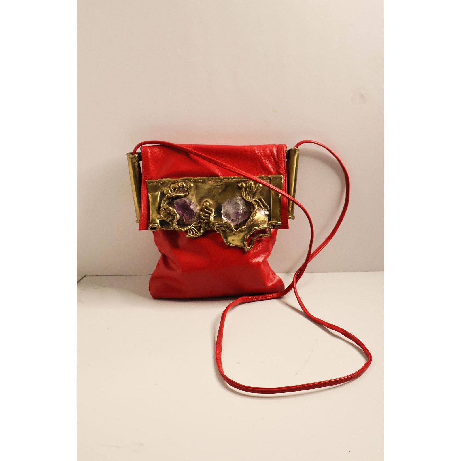 Vintage Carvalho's of Rio 1970s Brutalist Red Leather Amethyst Bag Size ONE SIZE - 2 Thumbnail