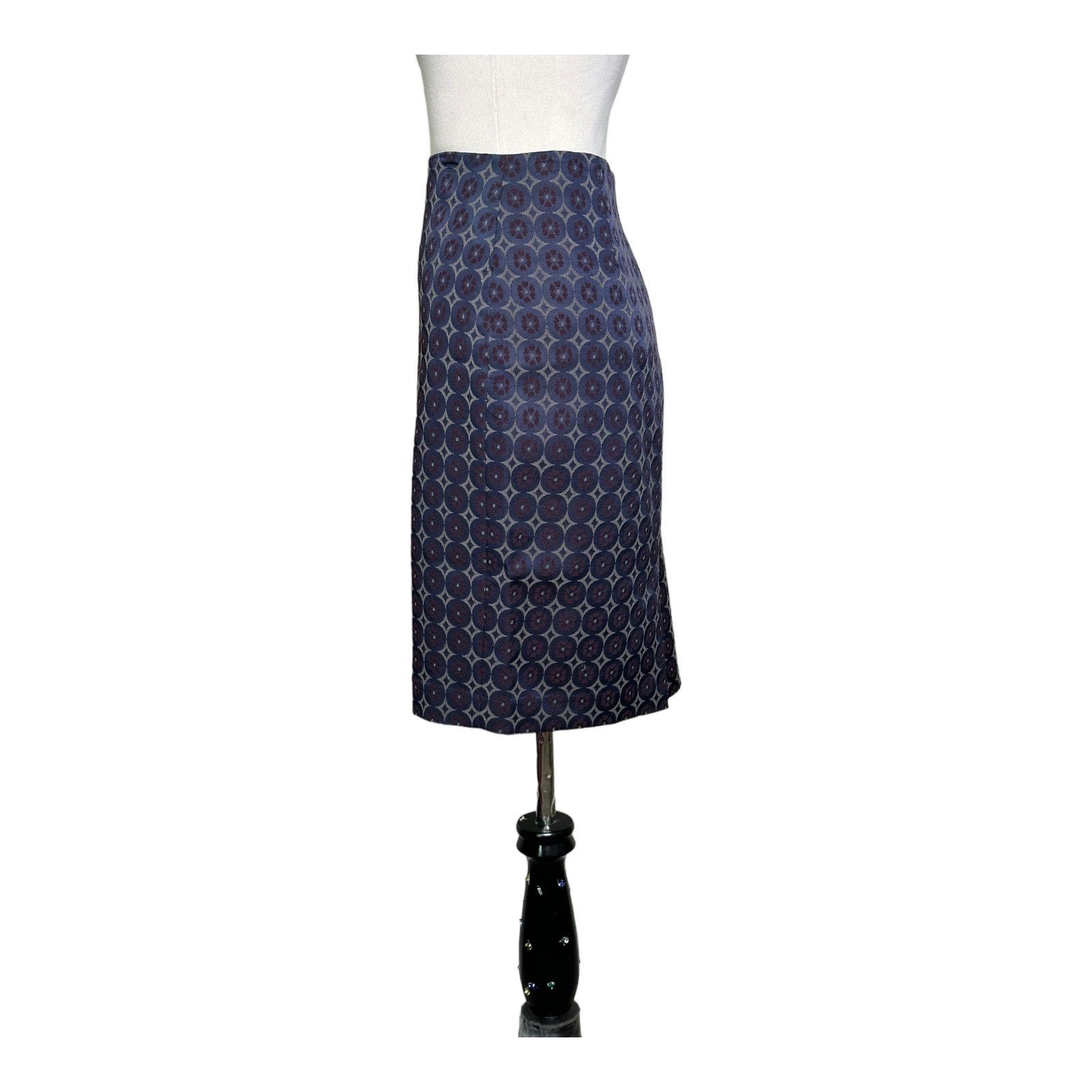 Ann Taylor ANN TAYLOR Navy Blue Red Floral Geo Circle Pencil Skirt SZ 4 Size 30" / US 8 / IT 44 - 10 Thumbnail