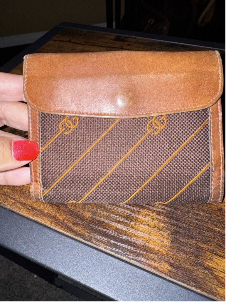 Gucci Diagonal Striped Canvas Leather Trim Bifold 70’s 80’s