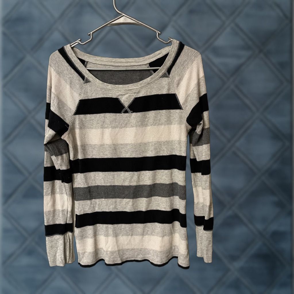 Old Navy Old Navy T-Shirt Women’s Small Multicolor Striped Long Sleeve Crew Neck Waffle Size S / US 4 / IT 40 - 1 Thumbnail