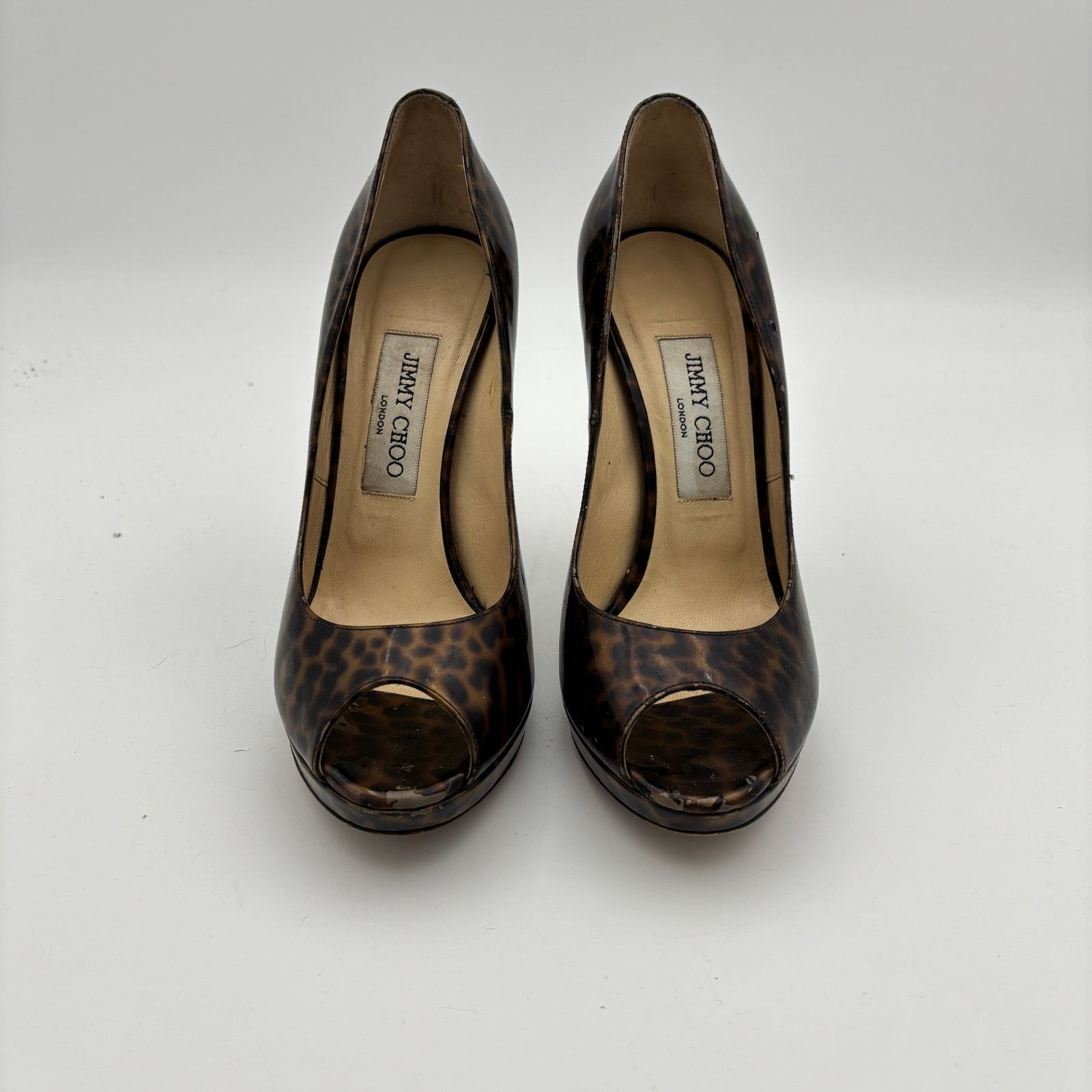 Jimmy Choo Jimmy Choo Cheetah Print Patent Leather Peep Toe Pumps 37.5 Size US 7.5 / IT 37.5 - 2 Thumbnail