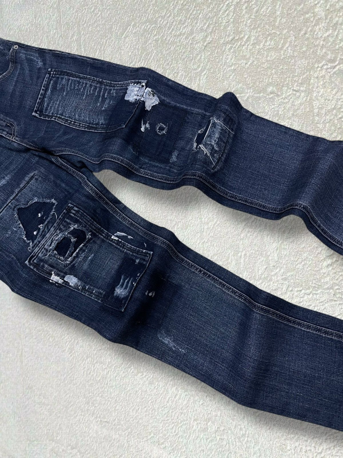 Japanese Brand Vintage 1990s Japan Bit Blue Distressed Patchwork Denim Size US 29 - 5 Thumbnail