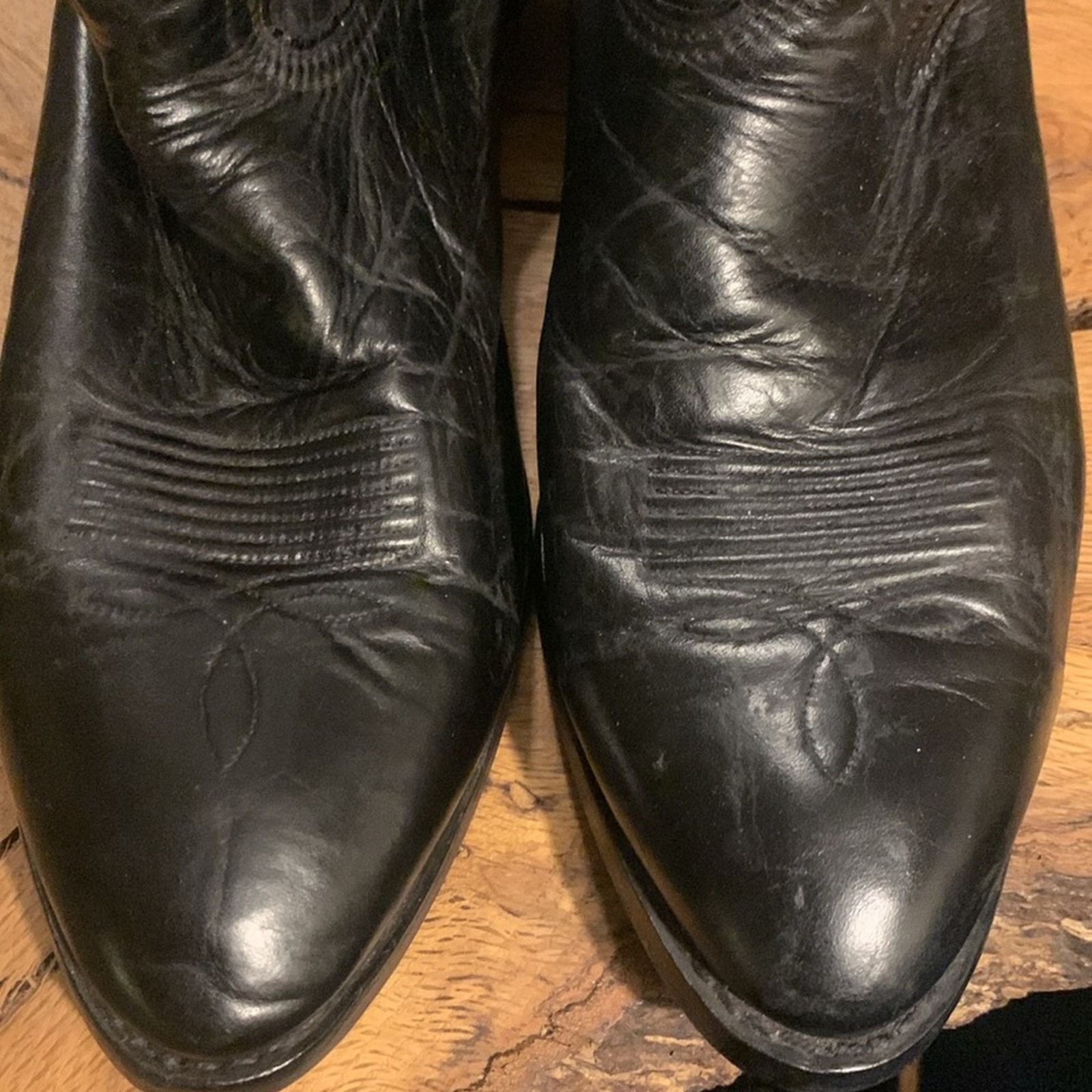 Nocona Boots Nocona mens black leather cowboy boots with flame stitching Size US 10 / EU 43 - 3 Thumbnail