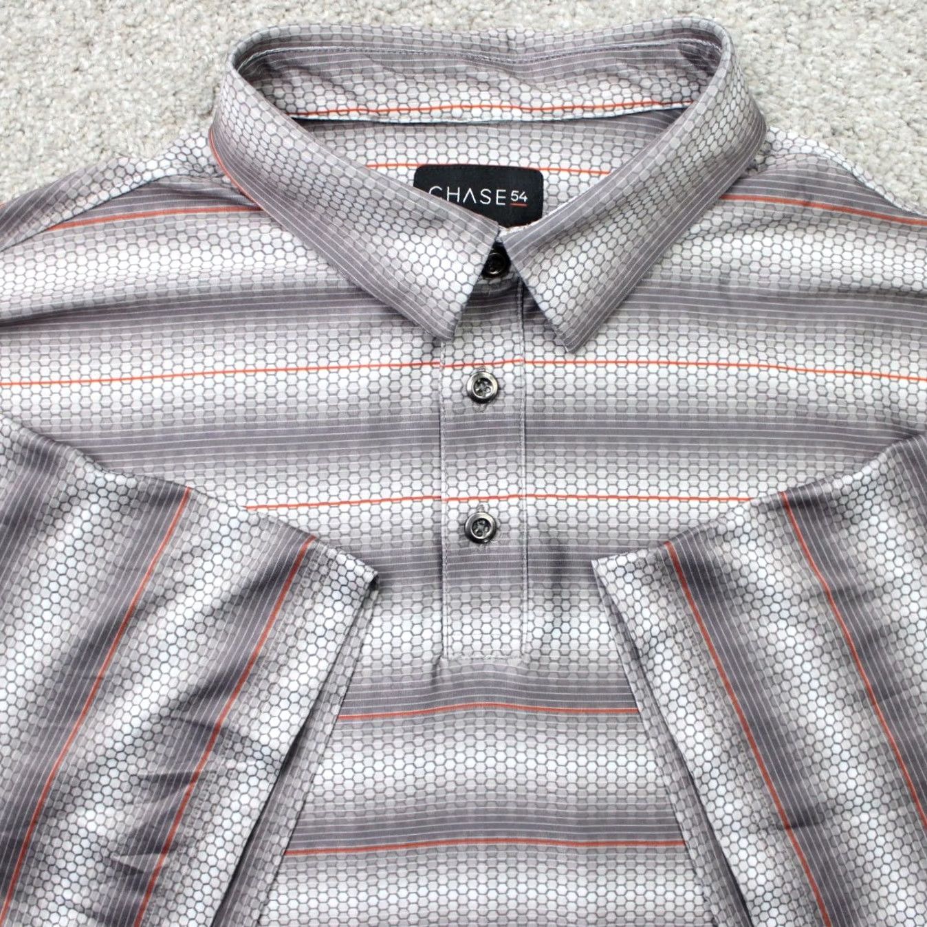 Vintage Chase 54 Polo Shirt Mens 2XL XXL Gray/Orange Geometric Golf Stretch Short Sleeve Polo Shirt Mens 2XL Size US XXL / EU 58 / 5 - 2 Thumbnail