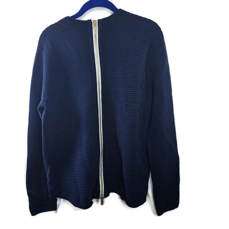 Reiss Reiss Skye Navy Exposed Gold Zipper Textured Sweater Medium Size M / US 6-8 / IT 42-44 - 10 Thumbnail