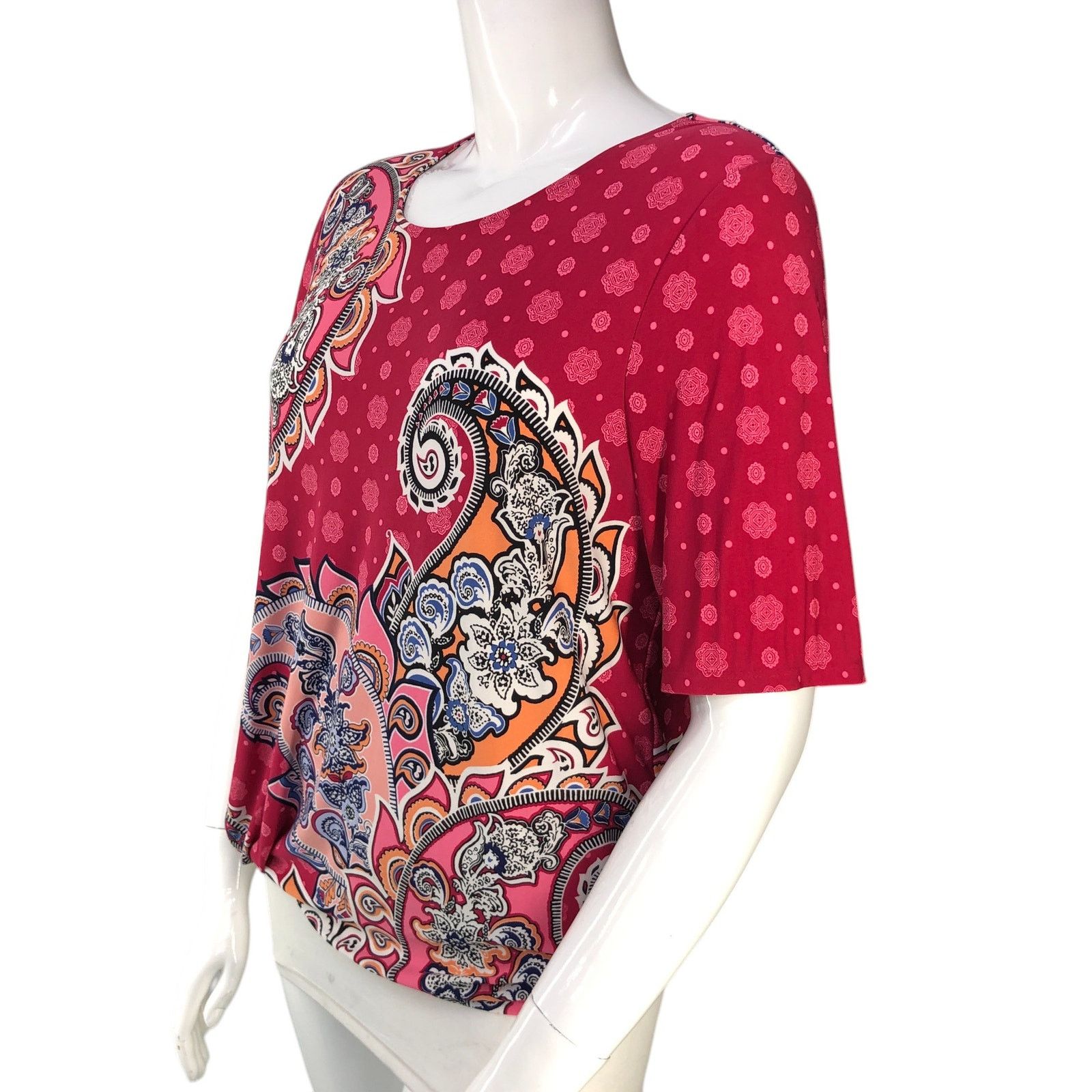 Chicos Chicos Size 2 US L Top Paisley Twist Half Sleeves Scoop Neck Size L / US 10 / IT 46 - 4 Thumbnail