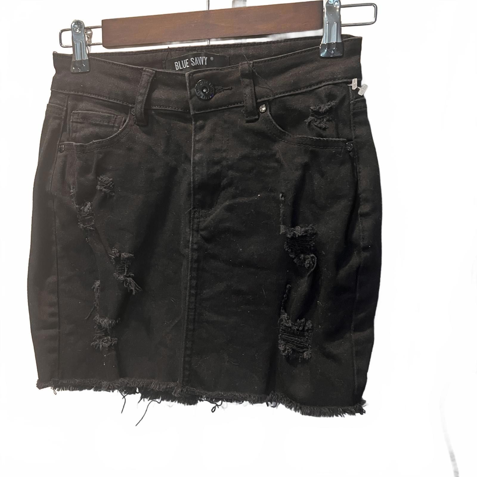 Other Blue Savvy Black Distressed Denim Skirt Size M Size 32" / US 10 / IT 46 - 1 Thumbnail