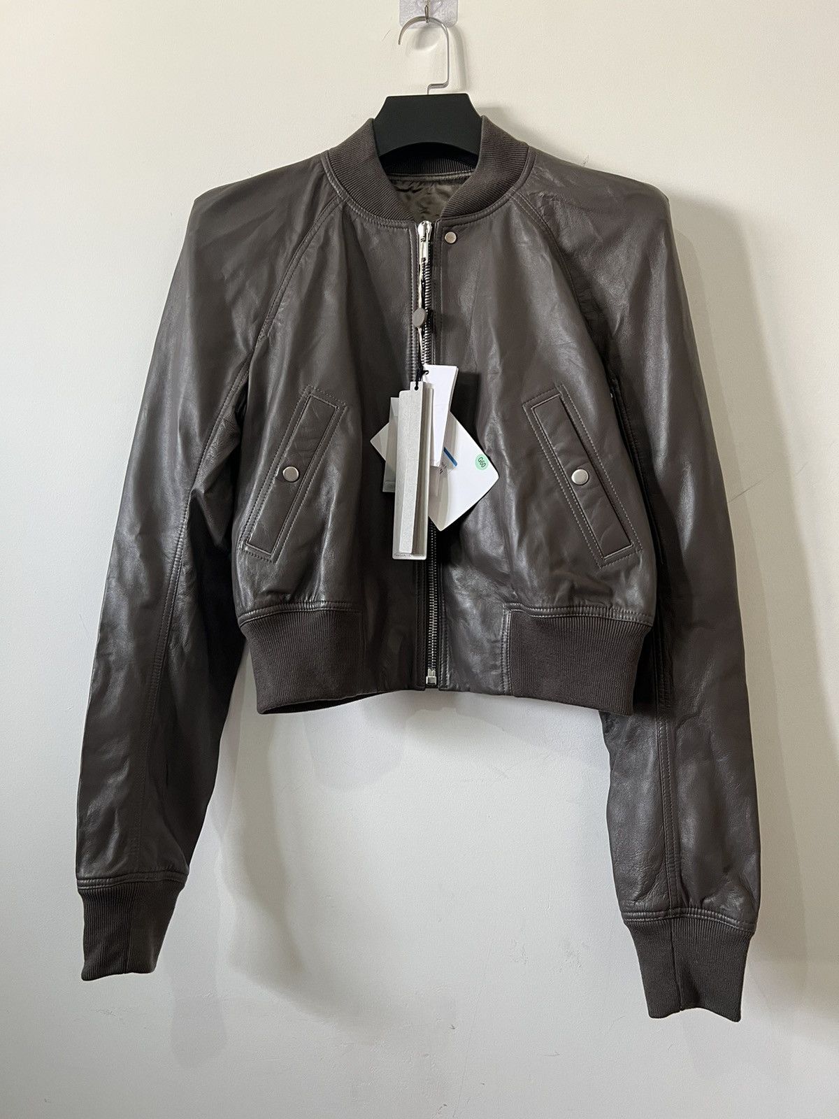 image of Rick Owens Zionic Shoulder Padded Leather Jacket in Brown, Women's (Size XL)