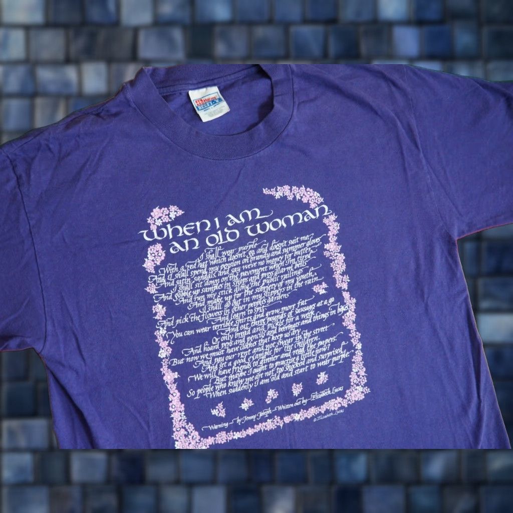 Hanes VINTAGE Hanes 90s Elizabeth Lucas Poetry Art Purple Aging Woman Tee T-Shirt L Mens Size US L / EU 52-54 / 3 - 1 Thumbnail