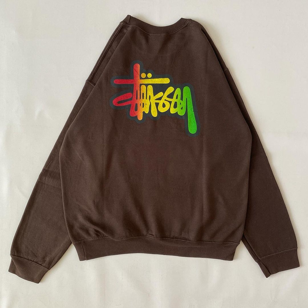 Stussy × Vintage 🔥Vintage 90s Stussy Rasta Spellout Logo Brown Crewneck Size US L / EU 52-54 / 3 - 3 Thumbnail